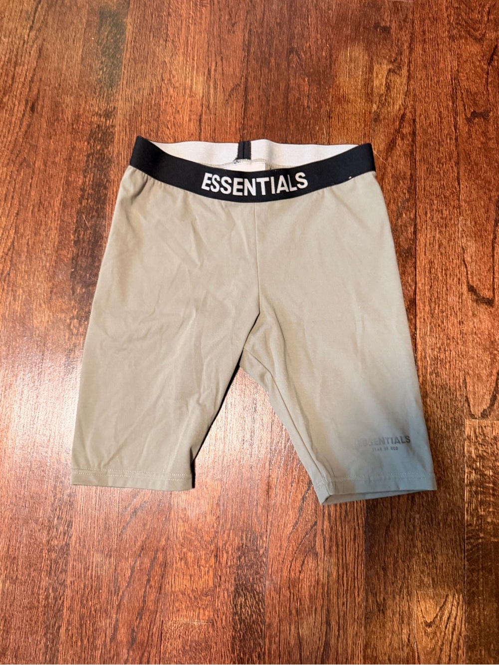 Essentials green Athletic Bike Shorts with Black Waistband